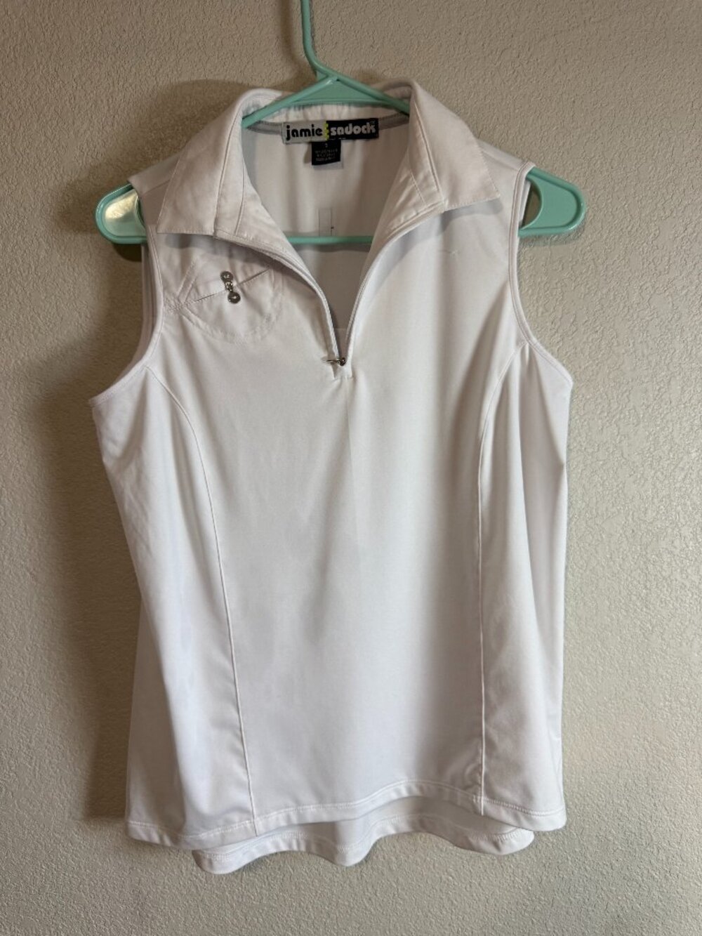 Jamie Sadock Women's White Zip-Front Sleeveless Golf Polo Top Size S